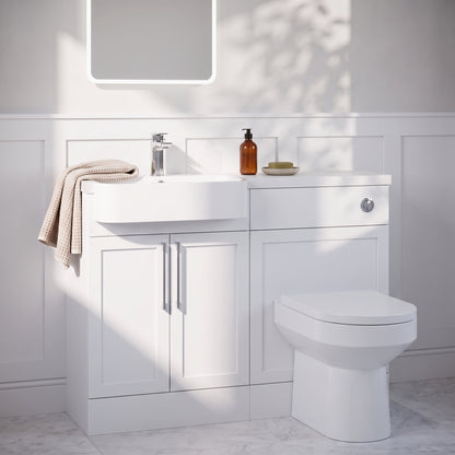 Fairford Union Style Shaker Matt White 1100mm Round Semi Recessed Basin Left Hand Combination Pack