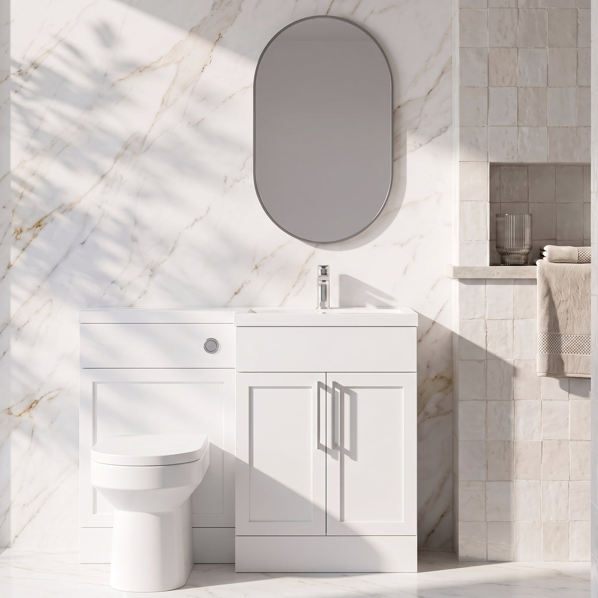 Fairford Union Style Shaker Matt White 1100mm L Shape Right Hand Combination Pack
