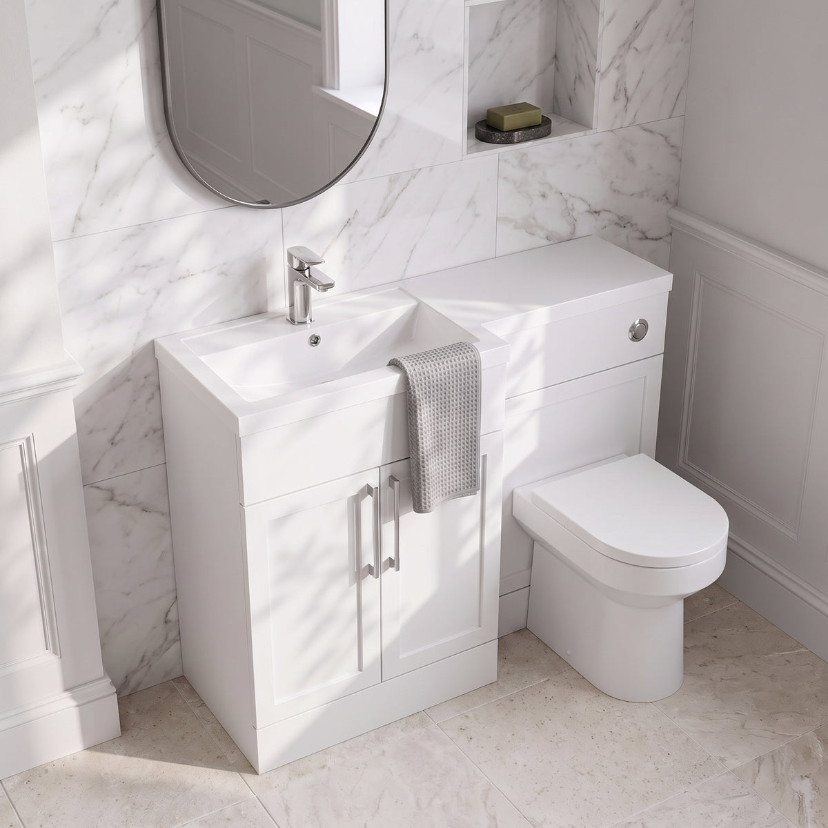 Fairford Union Style Shaker Matt White 1100mm L Shape Left Hand Combination Pack