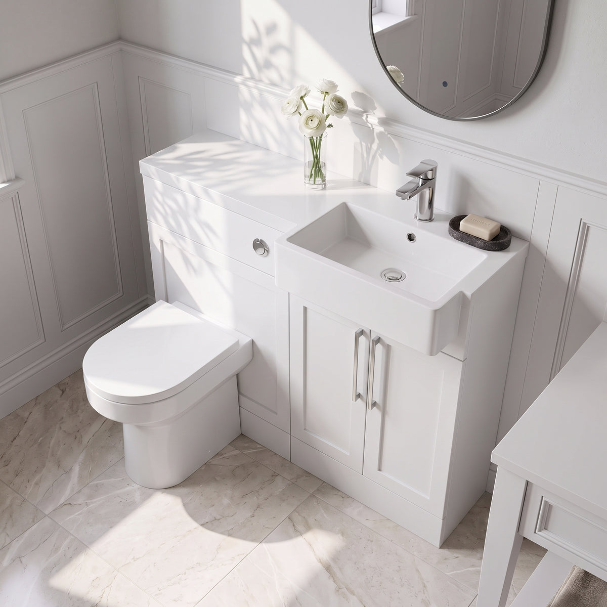 Fairford Union Style Shaker Matt White 1000mm Square Semi Recessed Basin Right Hand Combination Pack