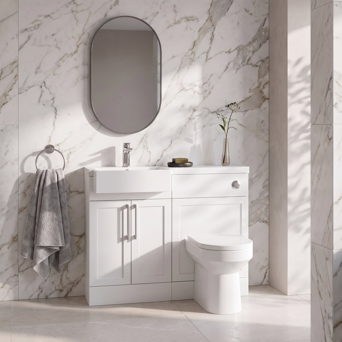 Fairford Union Style Shaker Matt White 1000mm Square Semi Recessed Basin Left Hand Combination Pack