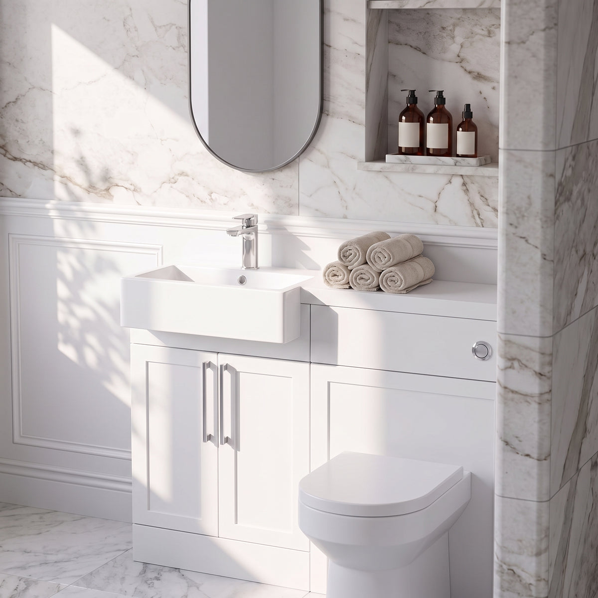 Fairford Union Style Shaker Matt White 1000mm Square Semi Recessed Basin Left Hand Combination Pack