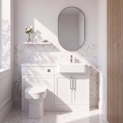 Fairford Union Style Shaker Matt White 1100mm Round Semi Recessed Basin Right Hand Combination Pack