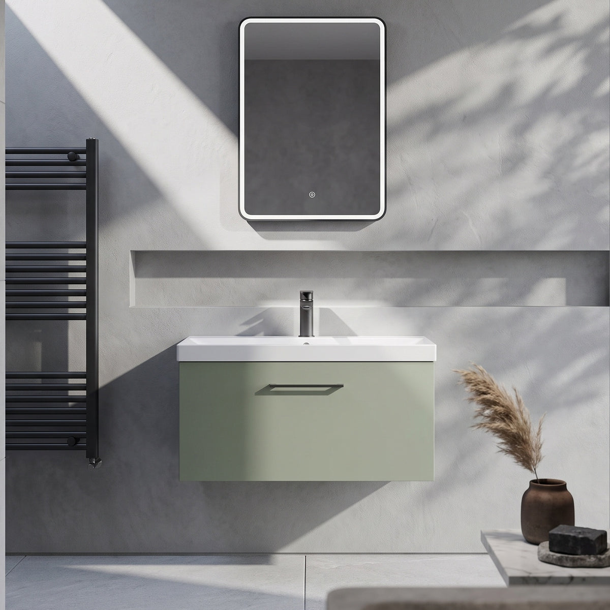 Fairford Aspri 800mm Satin Green 1-Drawer Wall Hung Vanity