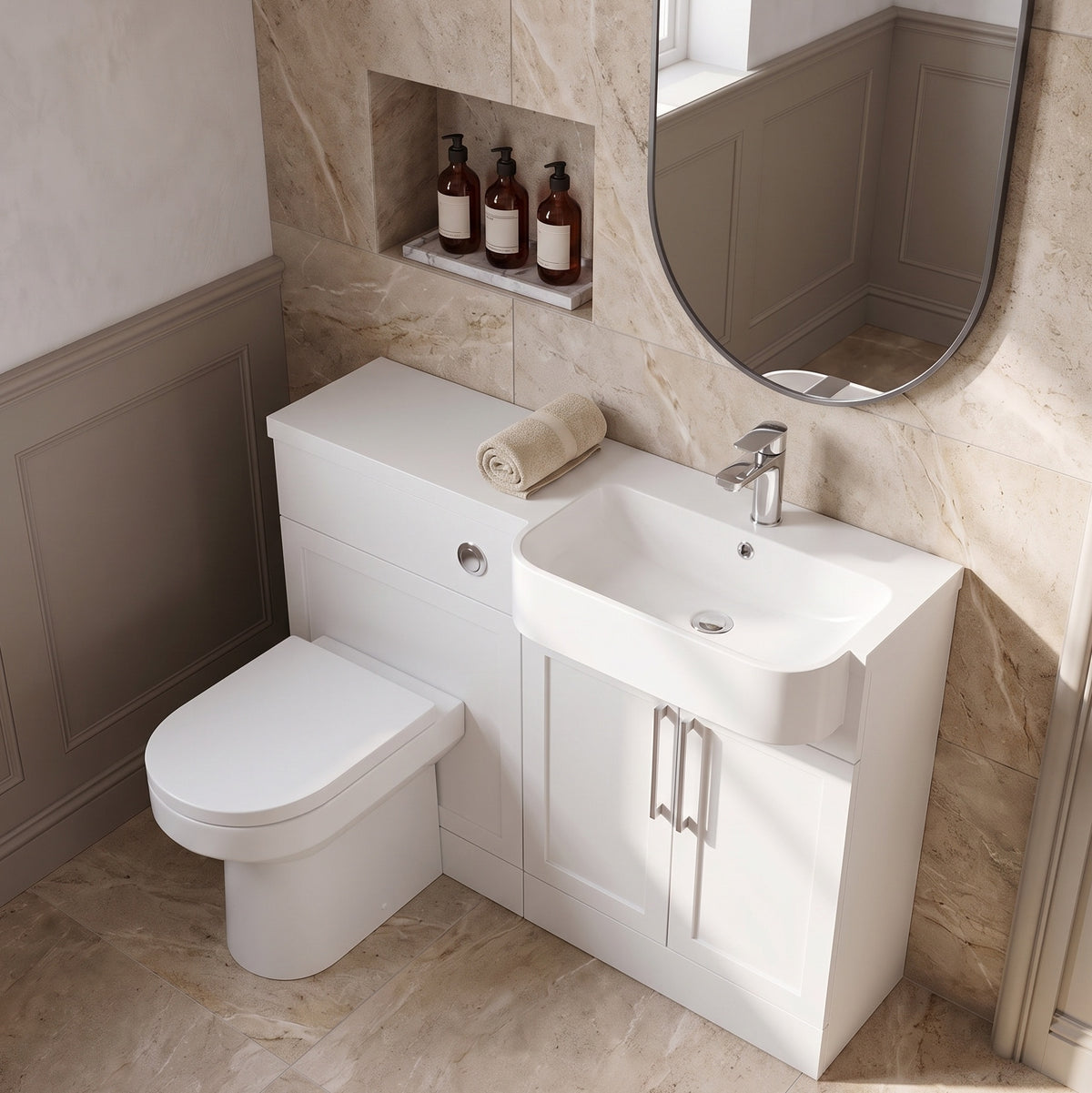 Fairford Union Style Shaker Matt White 1100mm Round Semi Recessed Basin Right Hand Combination Pack