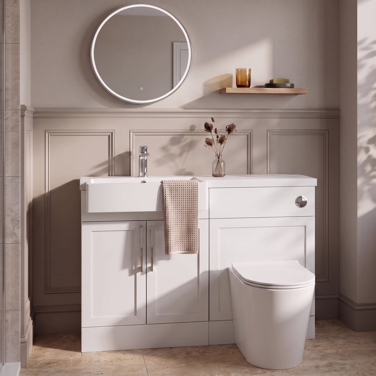 Fairford Union Style Shaker Matt White 1100mm Square Semi Recessed Basin Left Hand Combination Pack