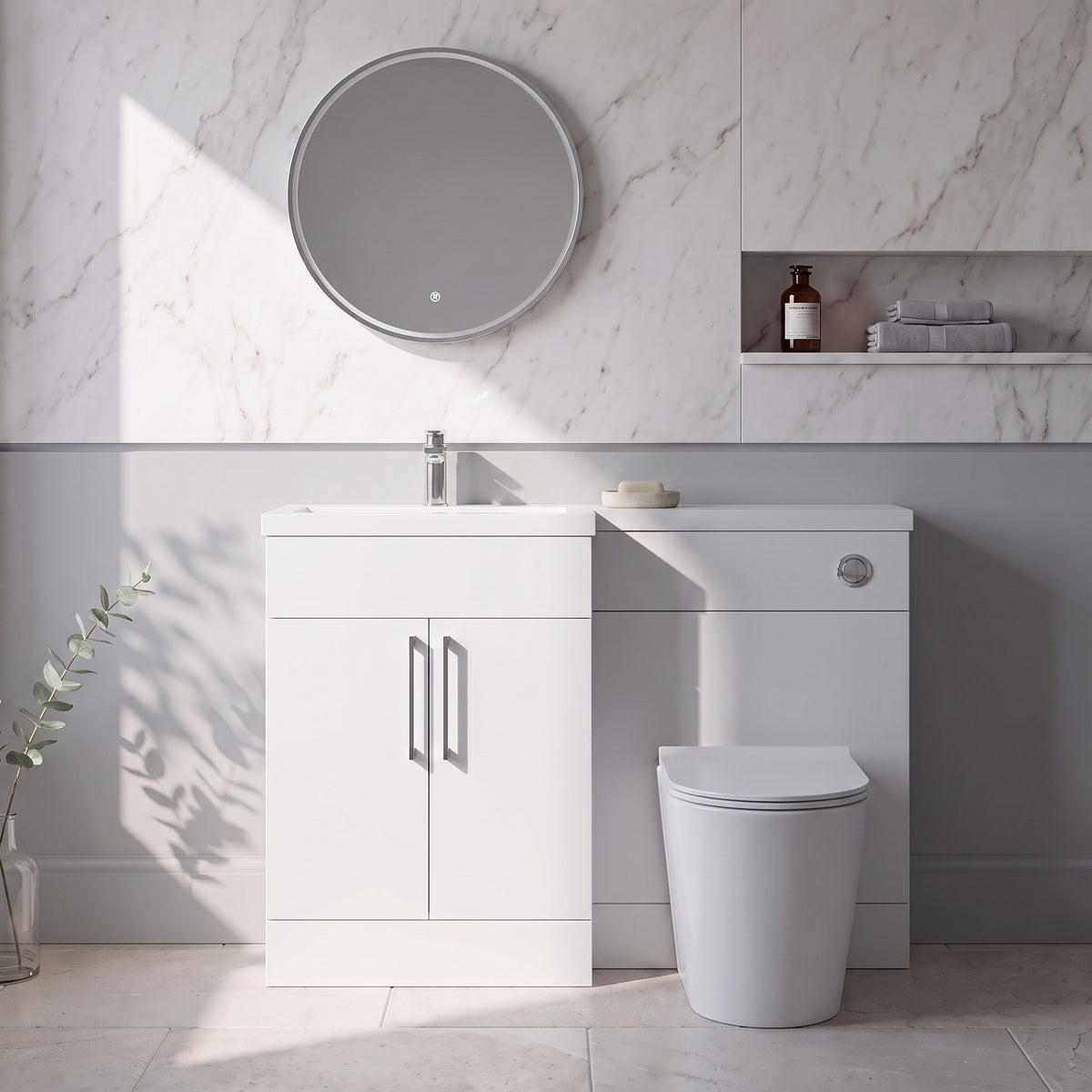 Fairford Union Style Shaker Matt White 1200mm L Shape Left Hand Combination Pack