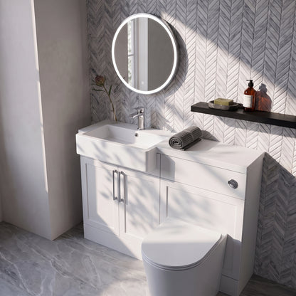 Fairford Union Style Shaker Matt White 1100mm Square Semi Recessed Basin Left Hand Combination Pack