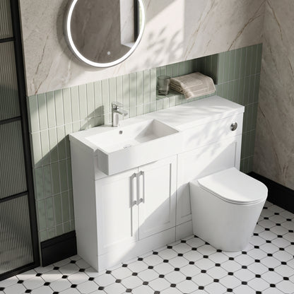 Fairford Union Style Shaker Matt White 1100mm Square Semi Recessed Basin Left Hand Combination Pack