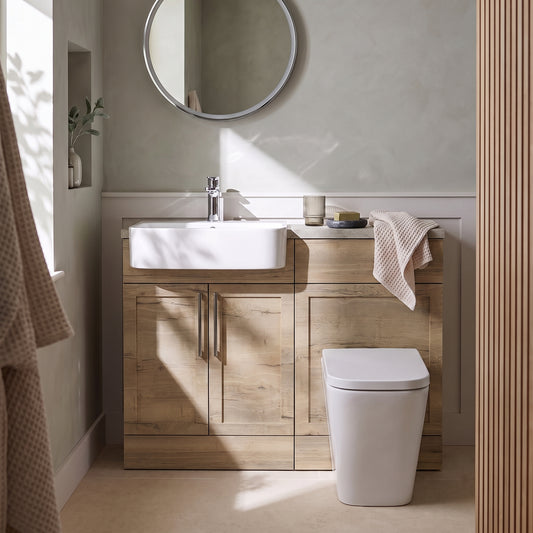 Fairford Union Style Shaker Dark Oak 1100mm Round Semi Recessed Basin Left Hand Combination Pack