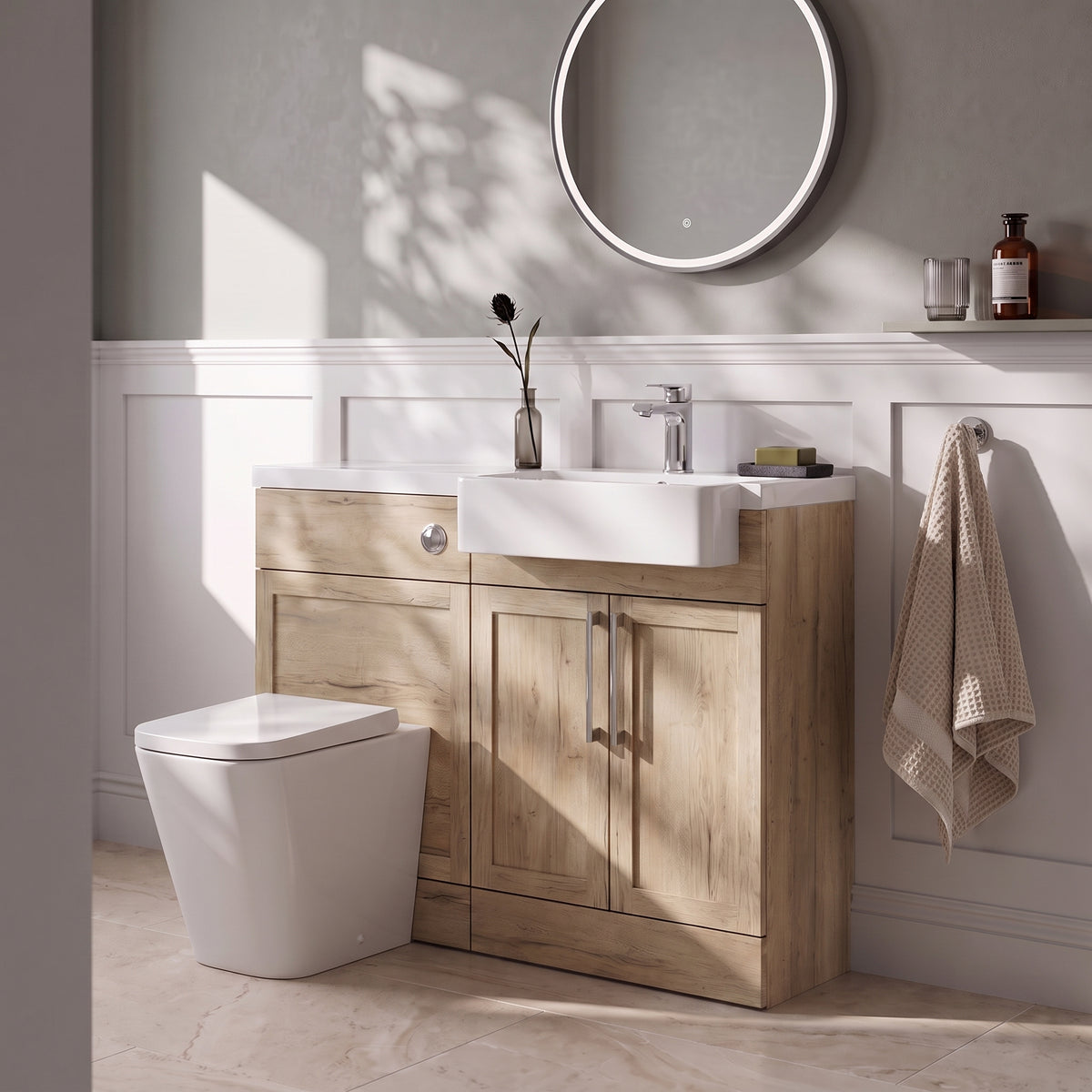 Fairford Union Style Shaker Dark Oak 1100mm Square Semi Recessed Basin Right Hand Combination Pack