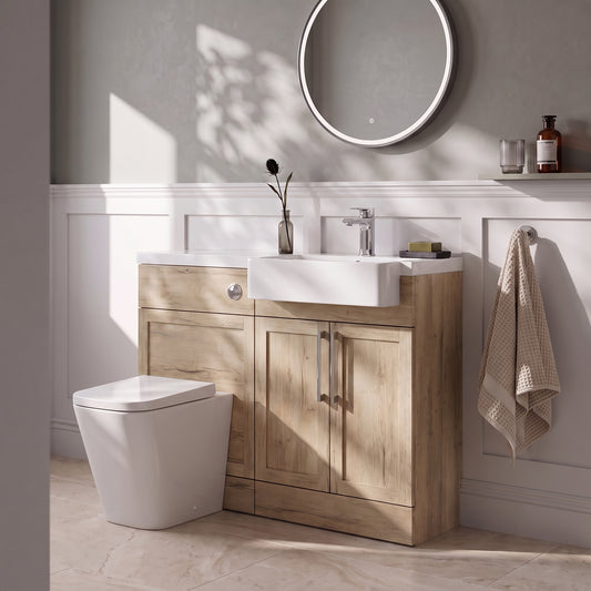 Fairford Union Style Shaker Dark Oak 1100mm Square Semi Recessed Basin Right Hand Combination Pack
