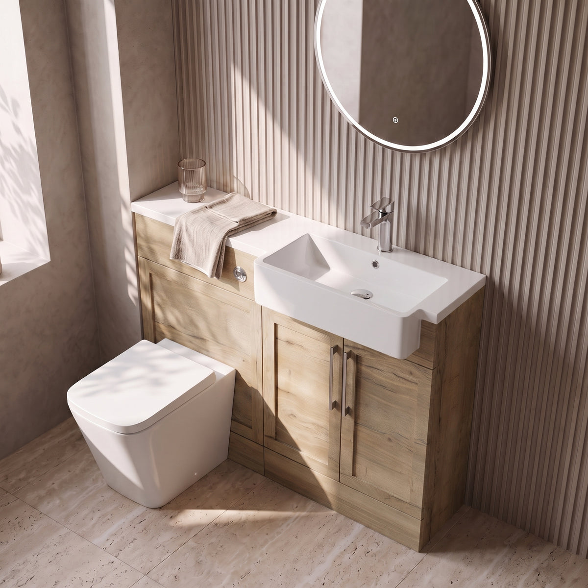 Fairford Union Style Shaker Dark Oak 1100mm Square Semi Recessed Basin Right Hand Combination Pack