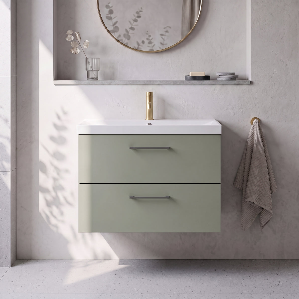 Fairford Aspri 800mm Satin Green -Drawer Wall Hung Vanity Unit