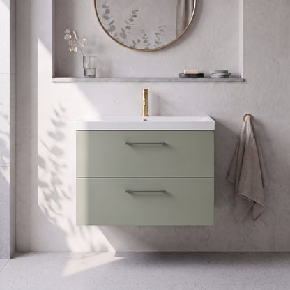 Fairford Aspri 800mm Satin Green -Drawer Wall Hung Vanity Unit