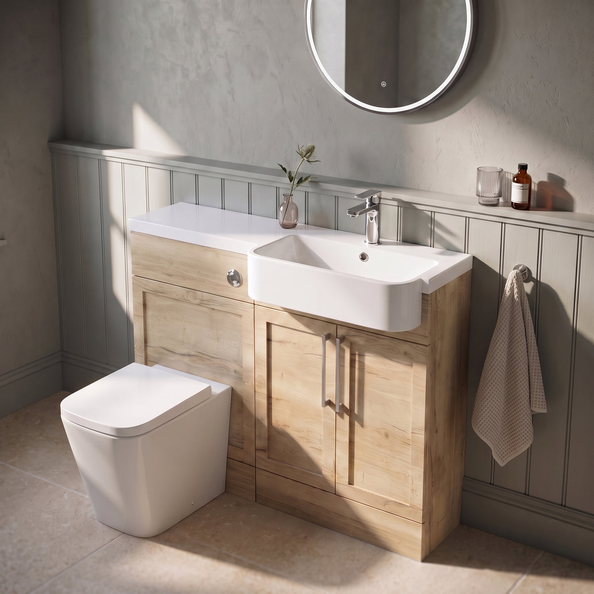 Fairford Union Style Shaker Dark Oak 1100mm Round Semi Recessed Basin Right Hand Combination Pack