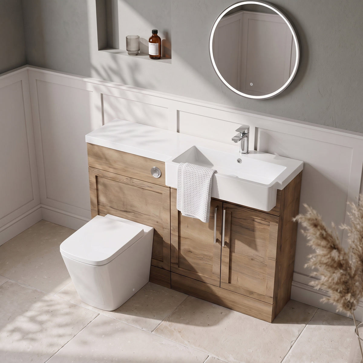 Fairford Union Style Shaker Dark Oak 1100mm Square Semi Recessed Basin Right Hand Combination Pack