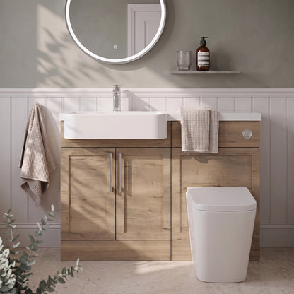 Fairford Union Style Shaker Dark Oak 1100mm Round Semi Recessed Basin Left Hand Combination Pack