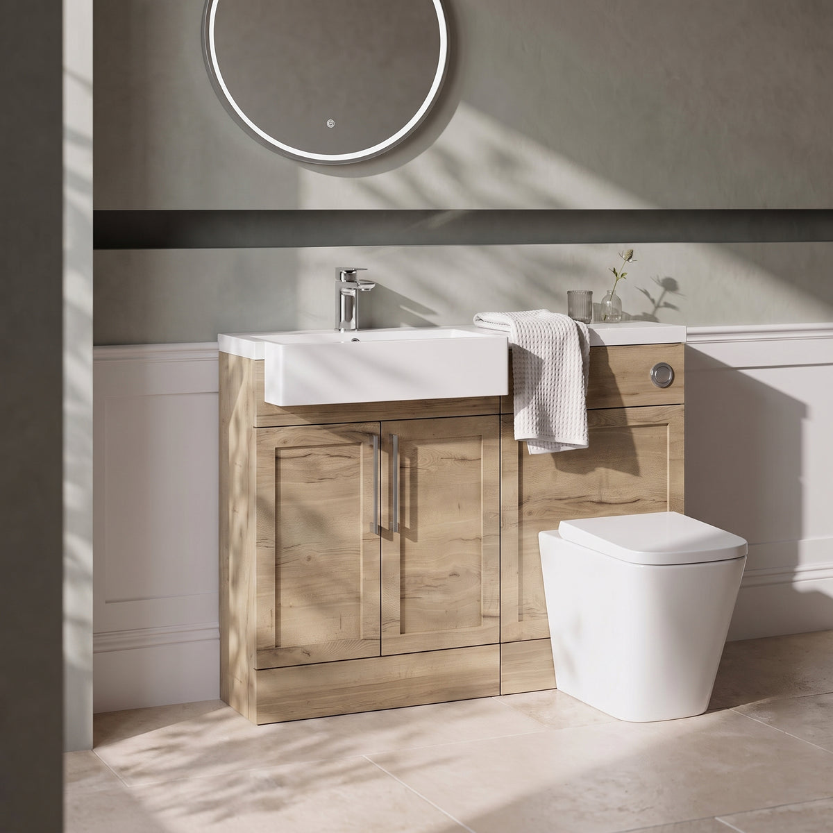 Fairford Union Style Shaker Dark Oak 1100mm Square Semi Recessed Basin Left Hand Combination Pack
