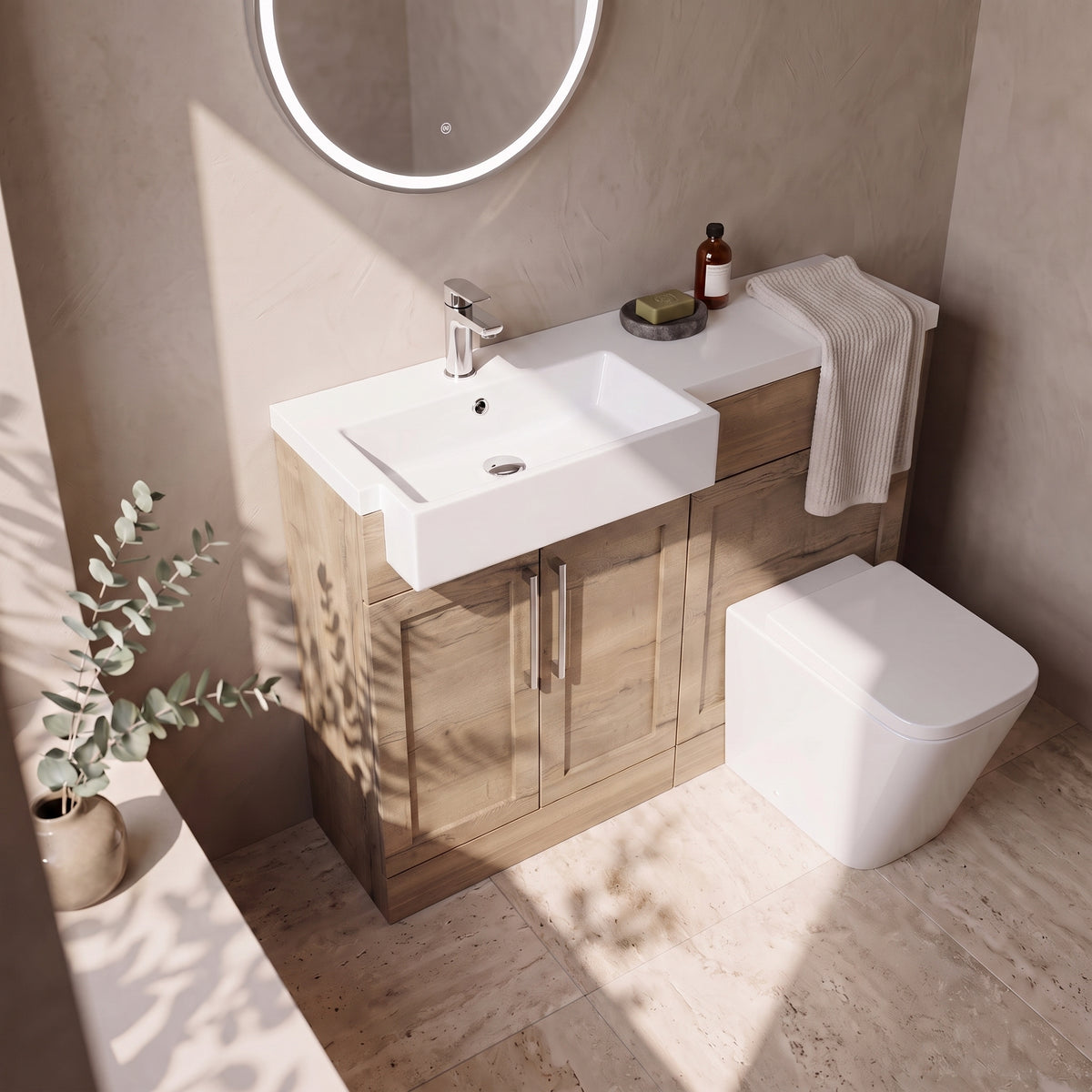 Fairford Union Style Shaker Dark Oak 1100mm Square Semi Recessed Basin Left Hand Combination Pack