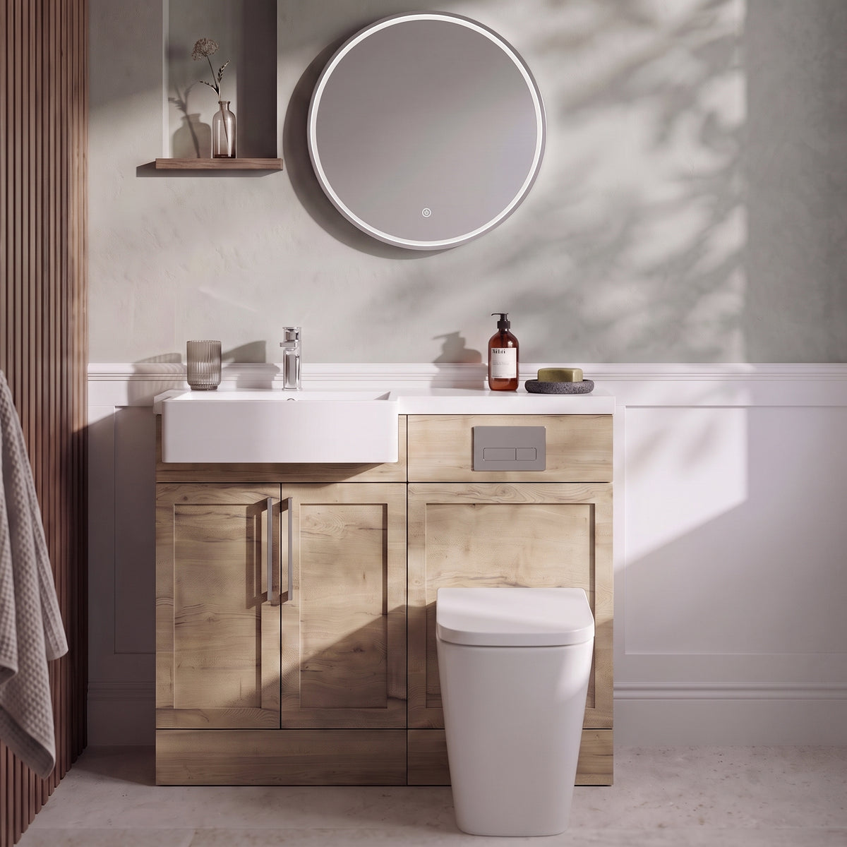 Fairford Union Style Shaker Dark Oak 1100mm Square Semi Recessed Basin Left Hand Combination Pack