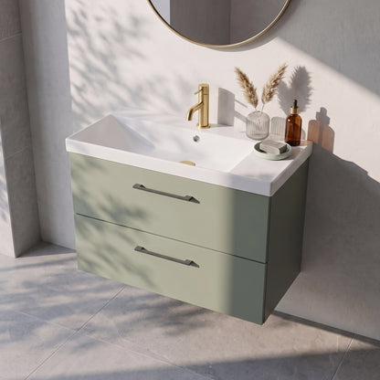 Fairford Aspri 800mm Satin Green -Drawer Wall Hung Vanity Unit
