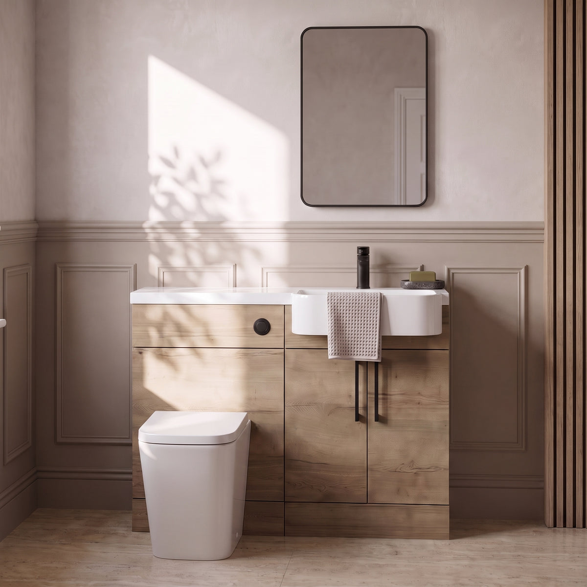 Fairford Union Style Slab Dark Oak 1000mm Round Semi Recessed Basin Right Hand Combination Pack