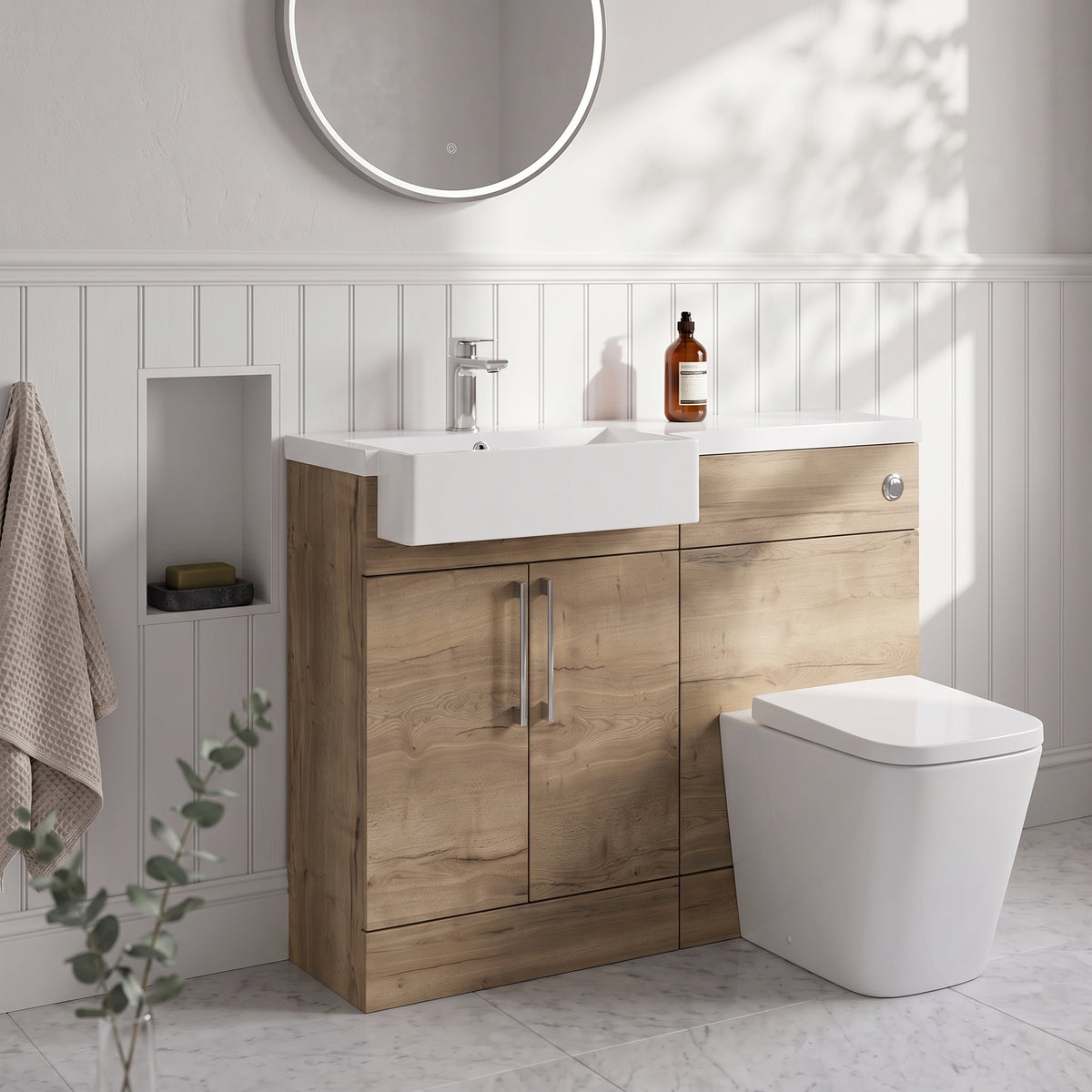 Fairford Union Style Slab Dark Oak 1100mm Square Semi Recessed Basin Left Hand Combination Pack
