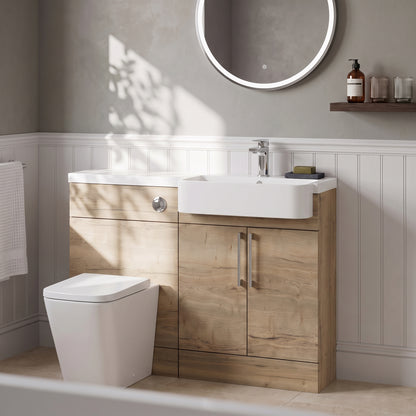 Fairford Union Style Slab Dark Oak 1100mm Round Semi Recessed Basin Right Hand Combination Pack