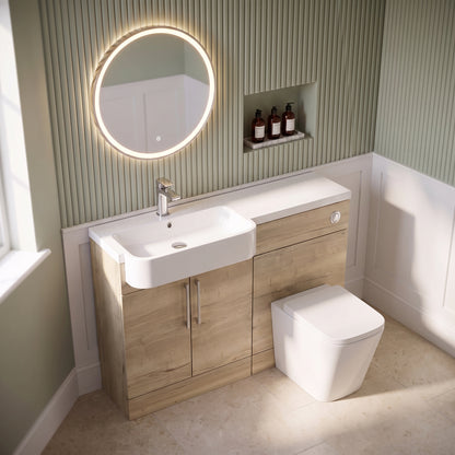 Fairford Union Style Slab Dark Oak 1100mm Round Semi Recessed Basin Left Hand Combination Pack