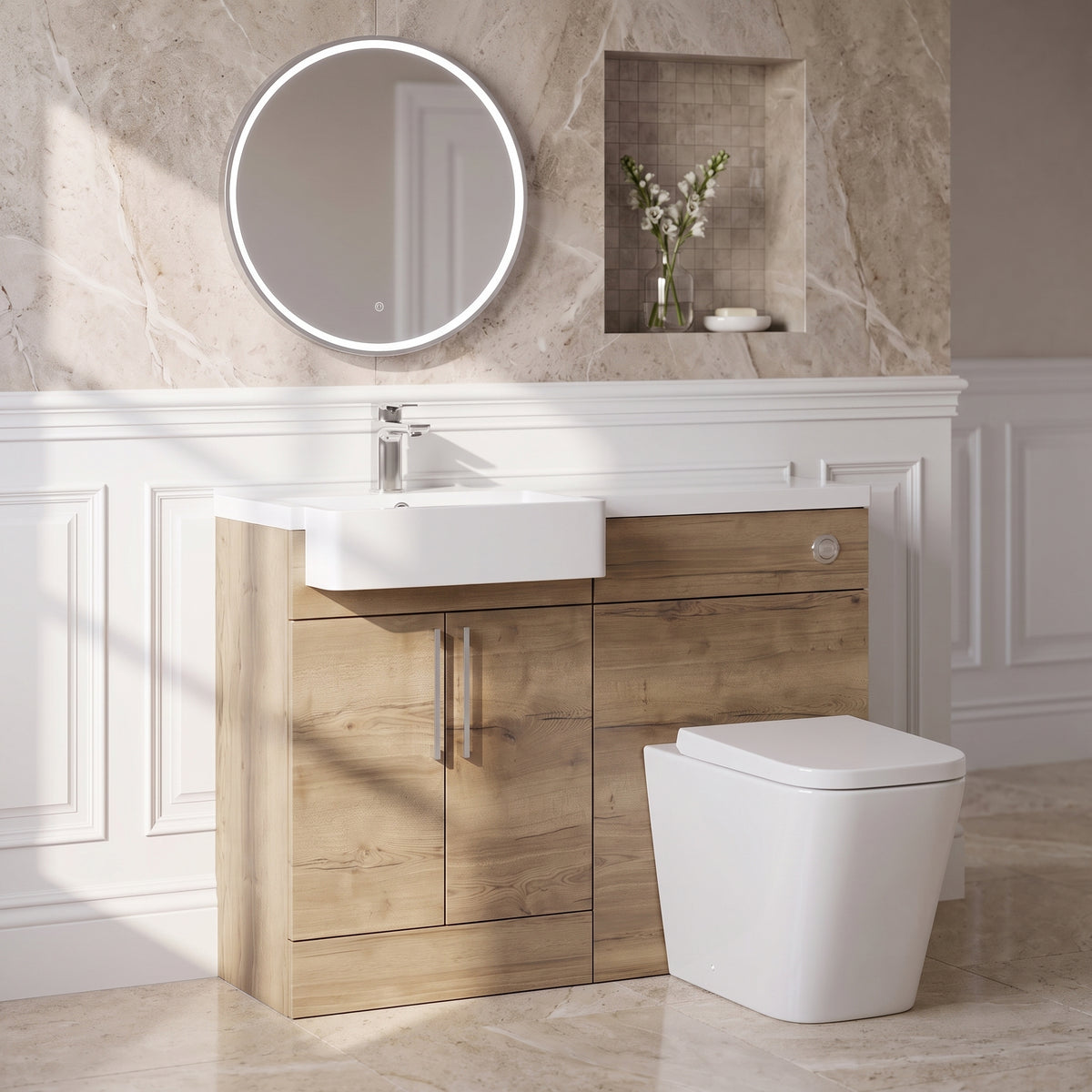 Fairford Union Style Slab Dark Oak 1000mm Square Semi Recessed Basin Left Hand Combination Pack