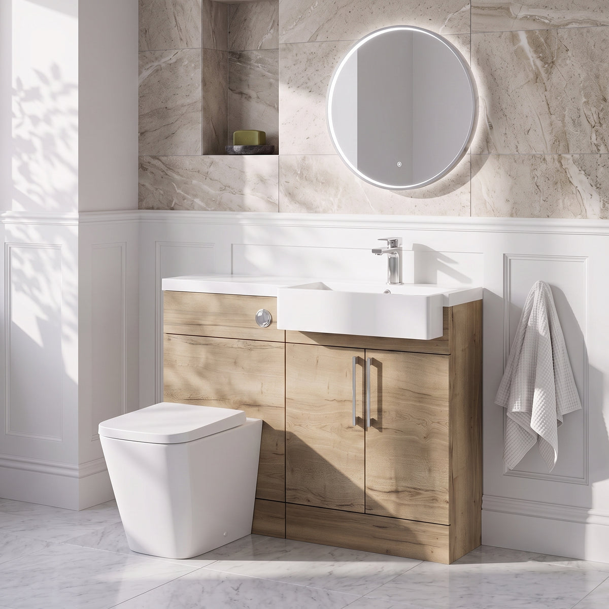 Fairford Union Style Slab Dark Oak 1100mm Square Semi Recessed Basin Right Hand Combination Pack