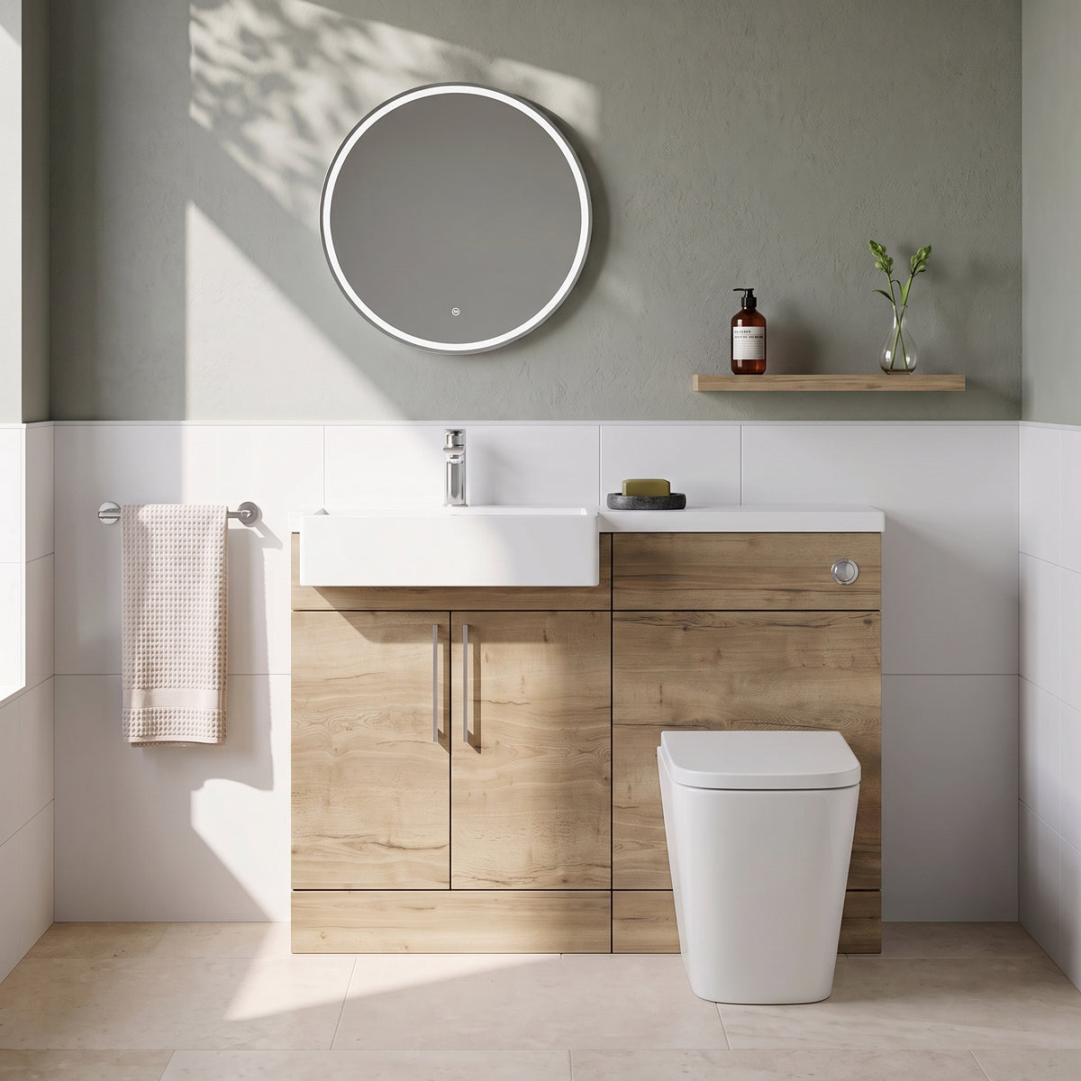 Fairford Union Style Slab Dark Oak 1100mm Square Semi Recessed Basin Left Hand Combination Pack