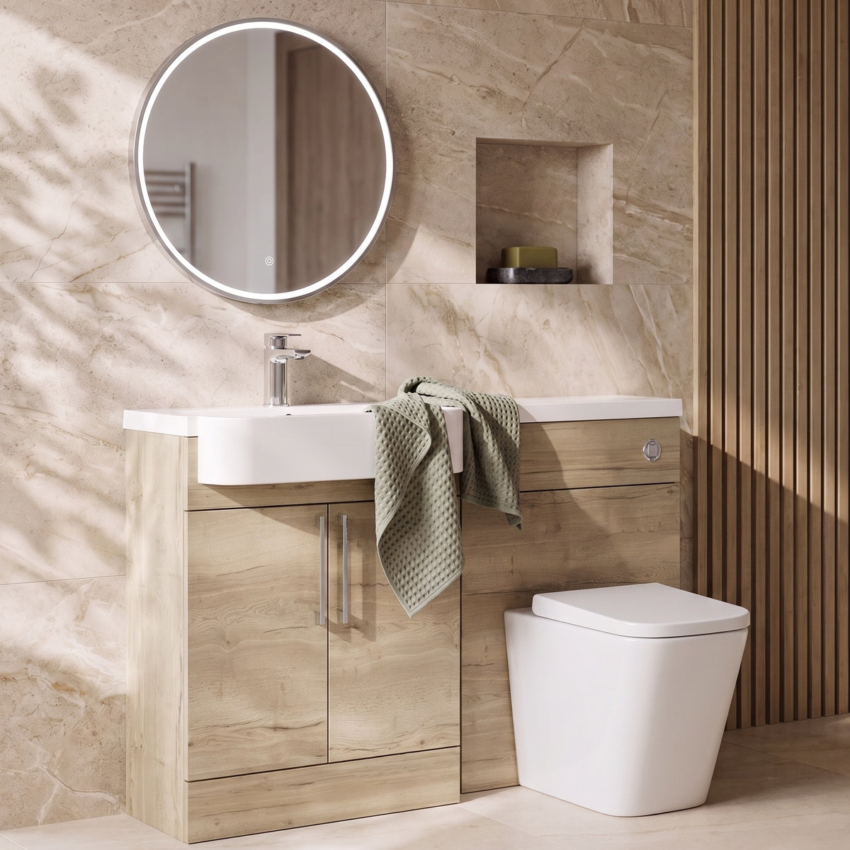 Fairford Union Style Slab Dark Oak 1100mm Round Semi Recessed Basin Left Hand Combination Pack