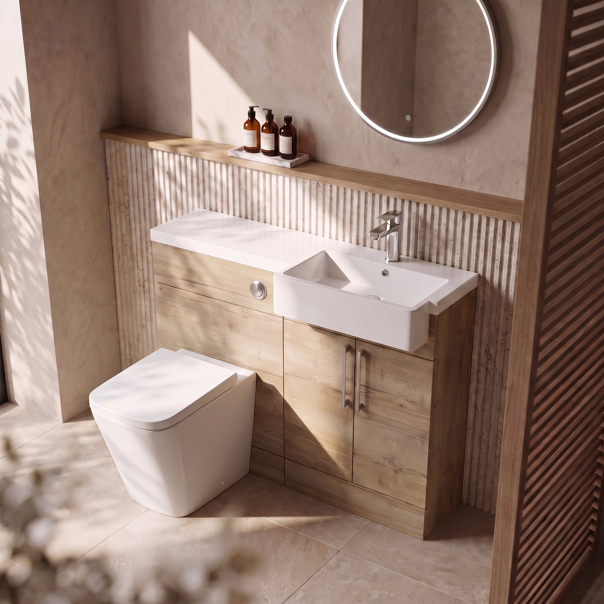 Fairford Union Style Slab Dark Oak 1000mm Square Semi Recessed Basin Right Hand Combination Pack