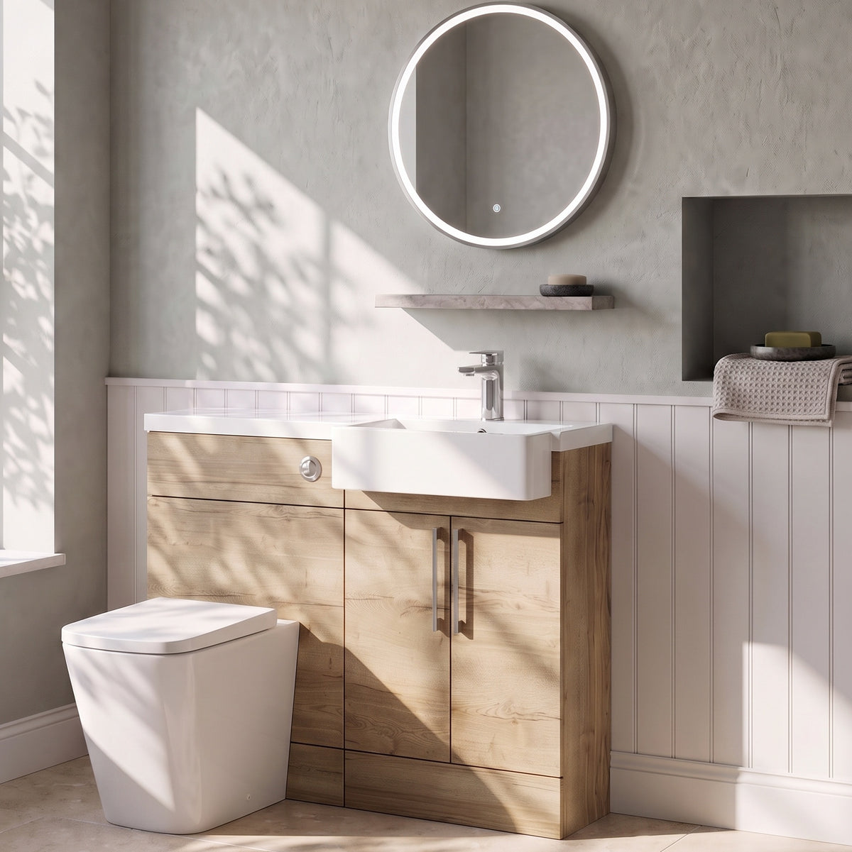 Fairford Union Style Slab Dark Oak 1000mm Square Semi Recessed Basin Right Hand Combination Pack