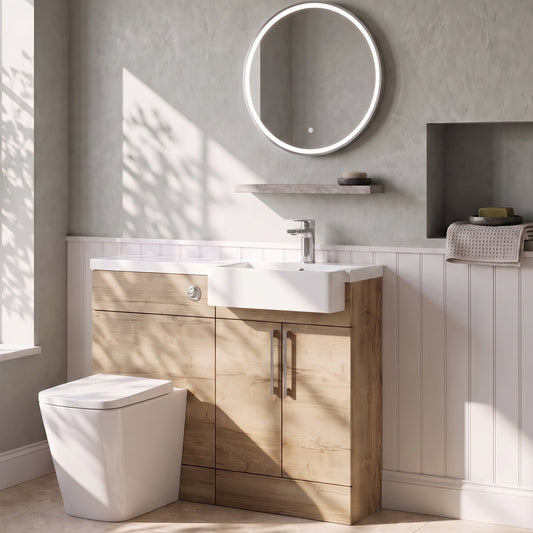 Fairford Union Style Slab Dark Oak 1000mm Square Semi Recessed Basin Right Hand Combination Pack
