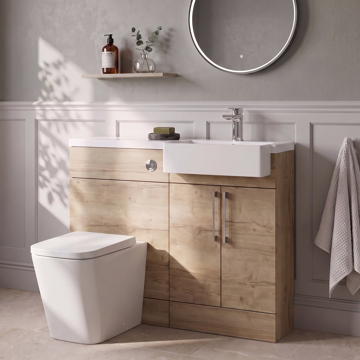 Fairford Union Style Slab Dark Oak 1000mm Square Semi Recessed Basin Right Hand Combination Pack