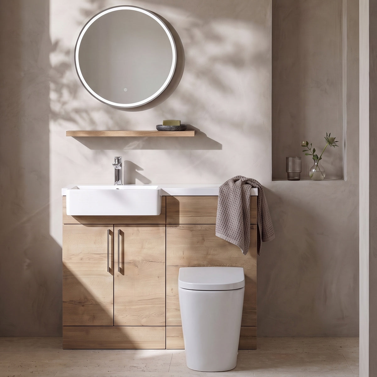 Fairford Union Style Slab Dark Oak 1000mm Square Semi Recessed Basin Left Hand Combination Pack
