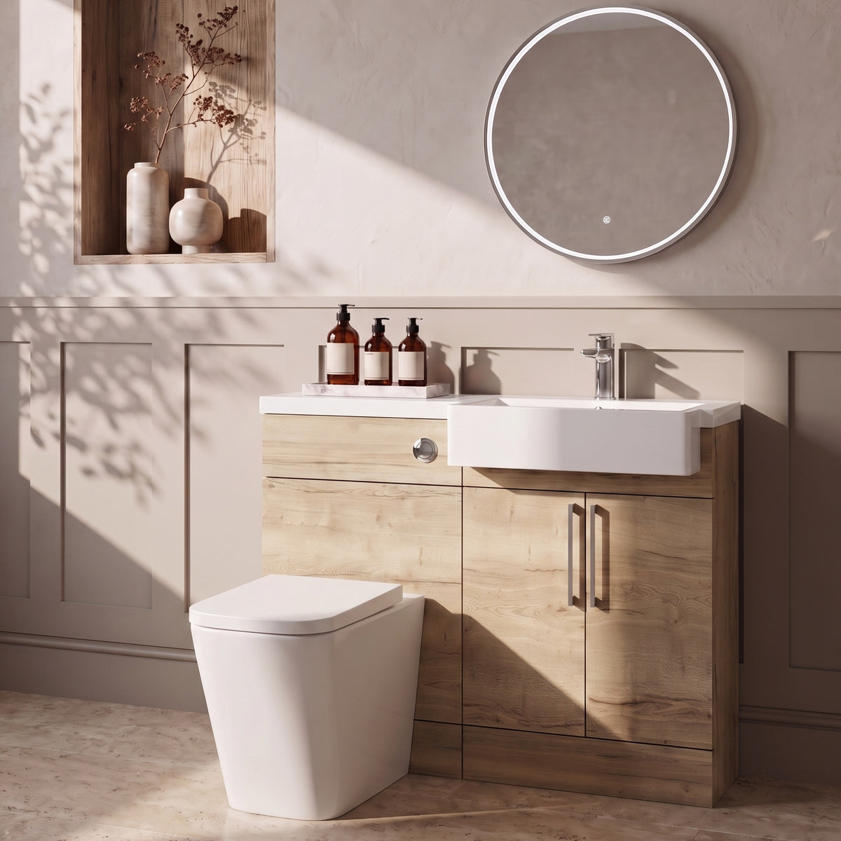 Fairford Union Style Slab Dark Oak 1100mm Square Semi Recessed Basin Right Hand Combination Pack