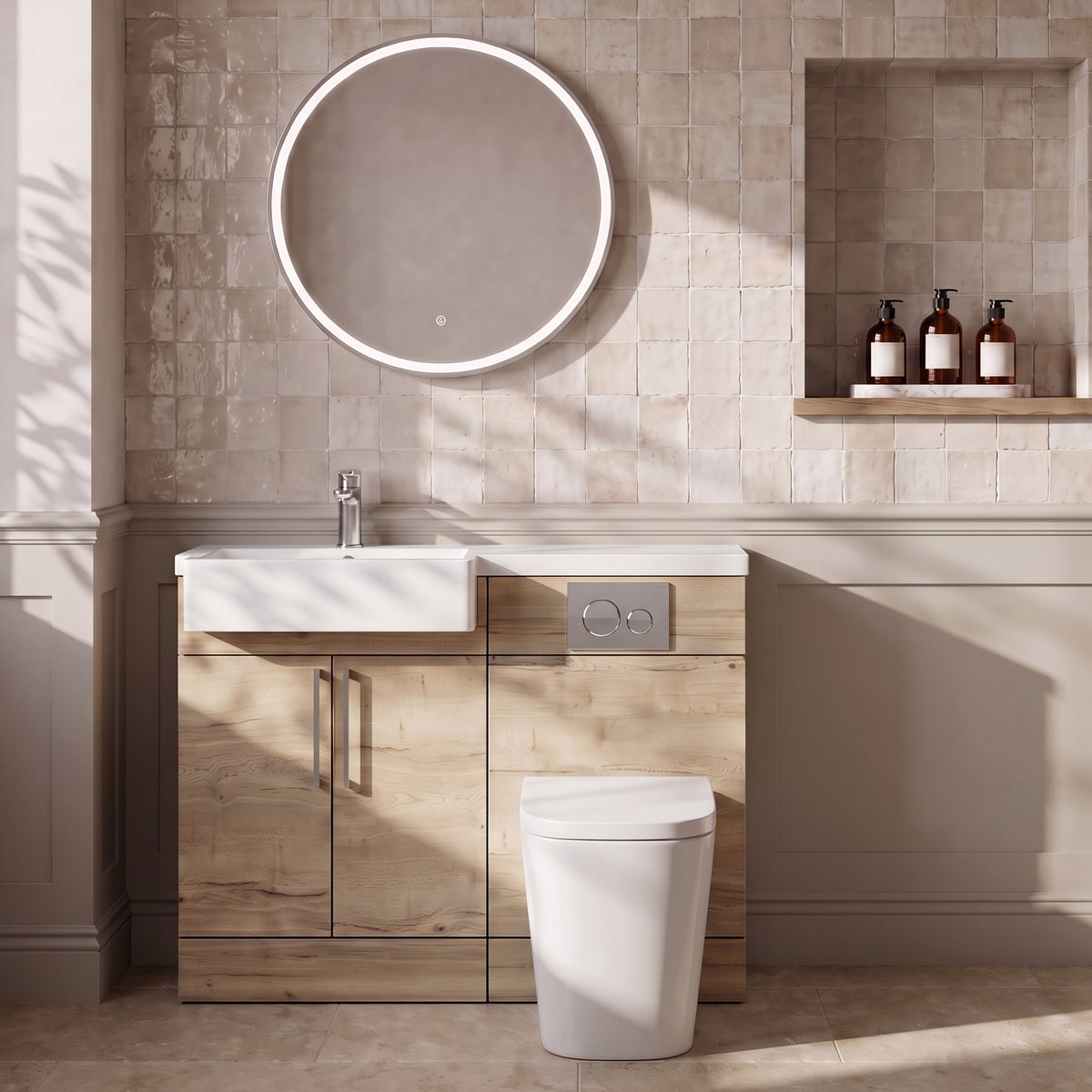 Fairford Union Style Slab Dark Oak 1100mm Square Semi Recessed Basin Left Hand Combination Pack