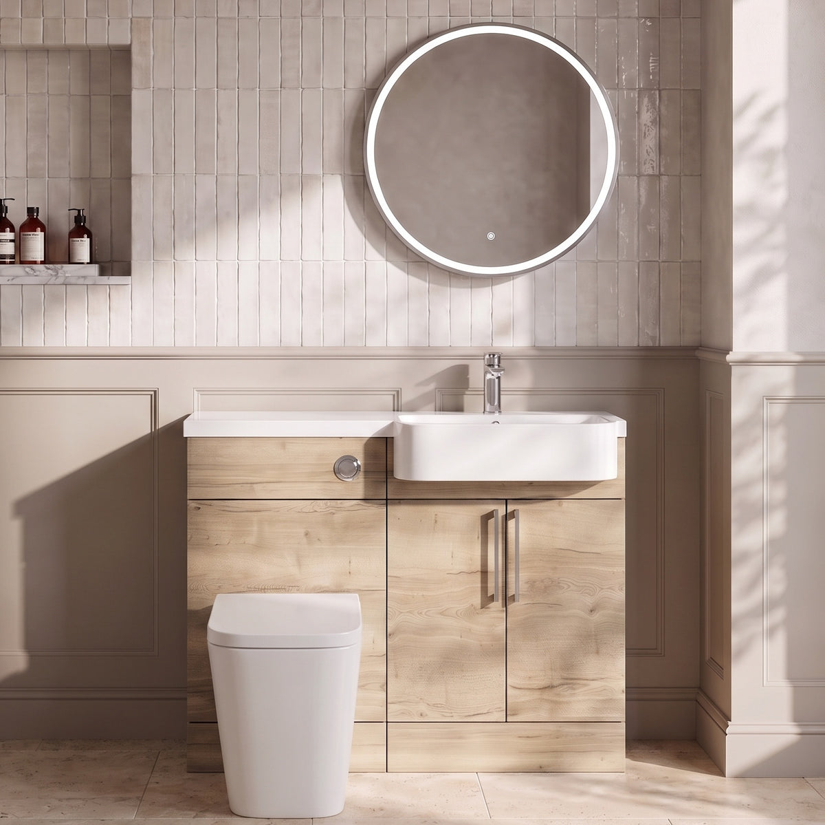 Fairford Union Style Slab Dark Oak 1100mm Round Semi Recessed Basin Right Hand Combination Pack