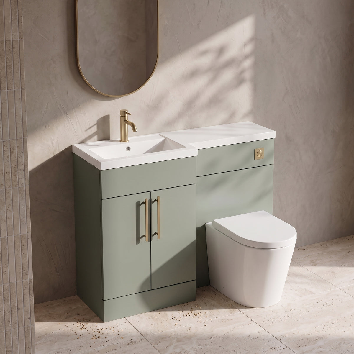 Fairford Union Style Slab Matt Lux Green 1000mm L Shape Left Hand Combination Pack