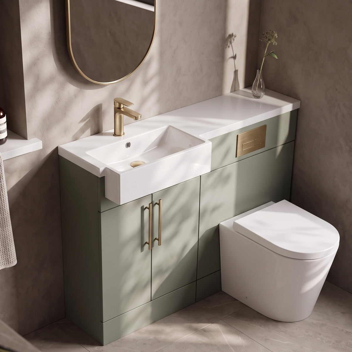 Fairford Union Style Slab Matt Lux Green 1000mm Square Semi Recessed Basin Left Hand Combination Pack
