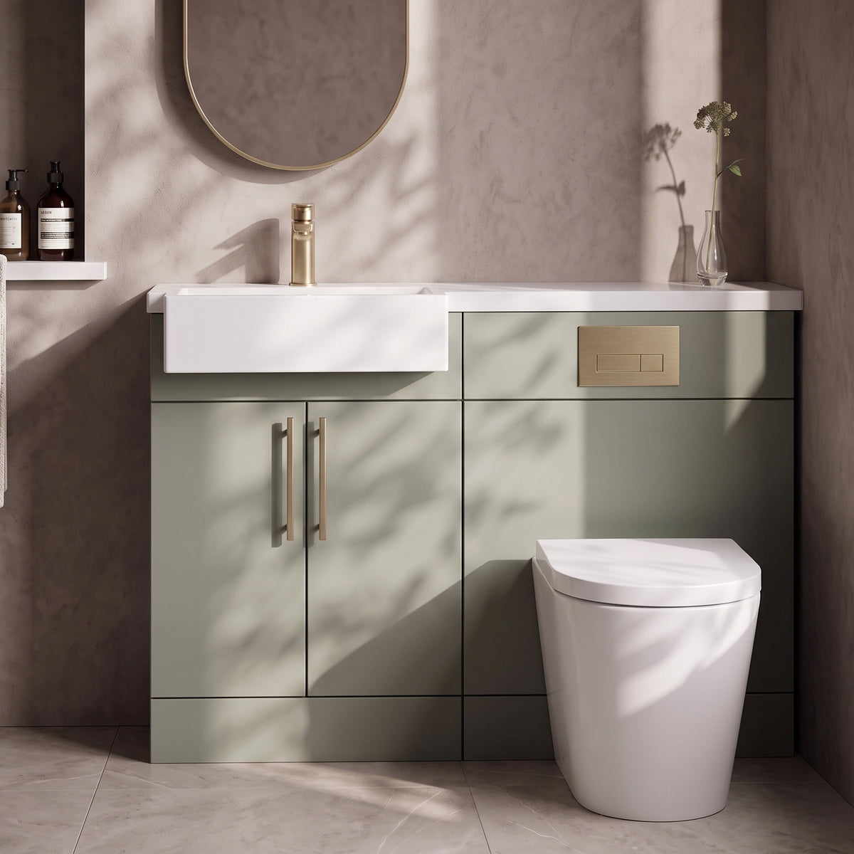 Fairford Union Style Slab Matt Lux Green 1000mm Square Semi Recessed Basin Left Hand Combination Pack