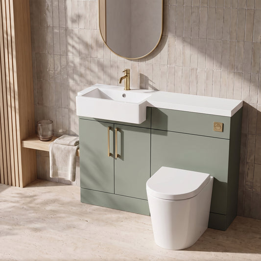 Fairford Union Style Slab Matt Lux Green 1000mm Square Semi Recessed Basin Left Hand Combination Pack