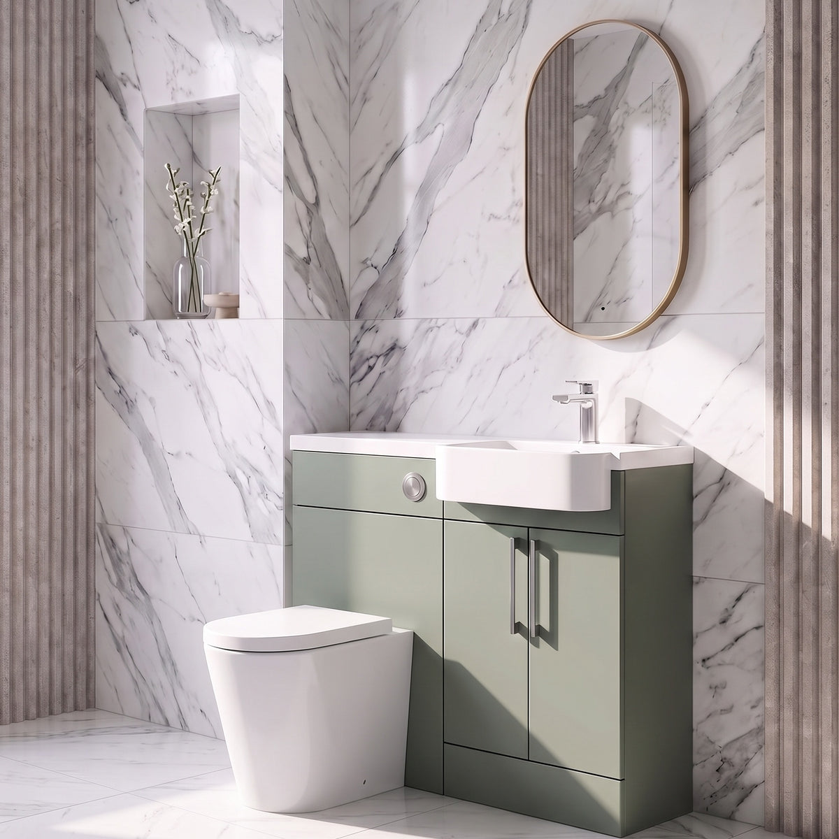Fairford Union Style Slab Matt Lux Green 1000mm Round Semi Recessed Basin Right Hand Combination Pack