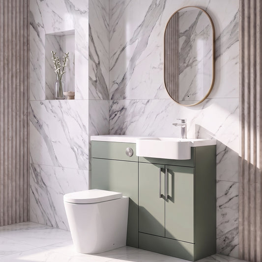 Fairford Union Style Slab Matt Lux Green 1000mm Round Semi Recessed Basin Right Hand Combination Pack