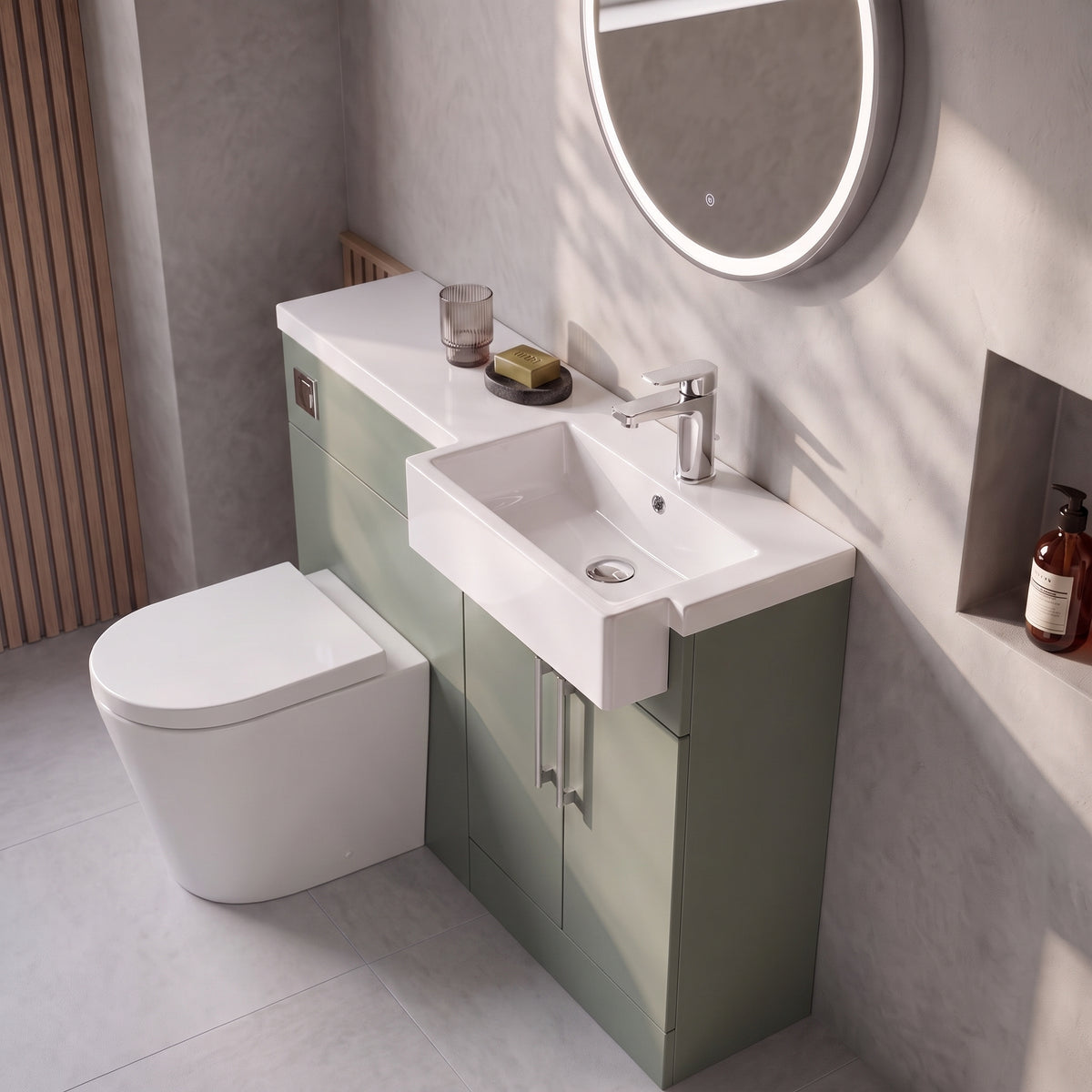 Fairford Union Style Slab Matt Lux Green 1000mm Square Semi Recessed Basin Right Hand Combination Pack