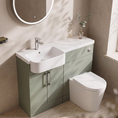 Fairford Union Style Slab Matt Lux Green 1000mm Round Semi Recessed Basin Left Hand Combination Pack